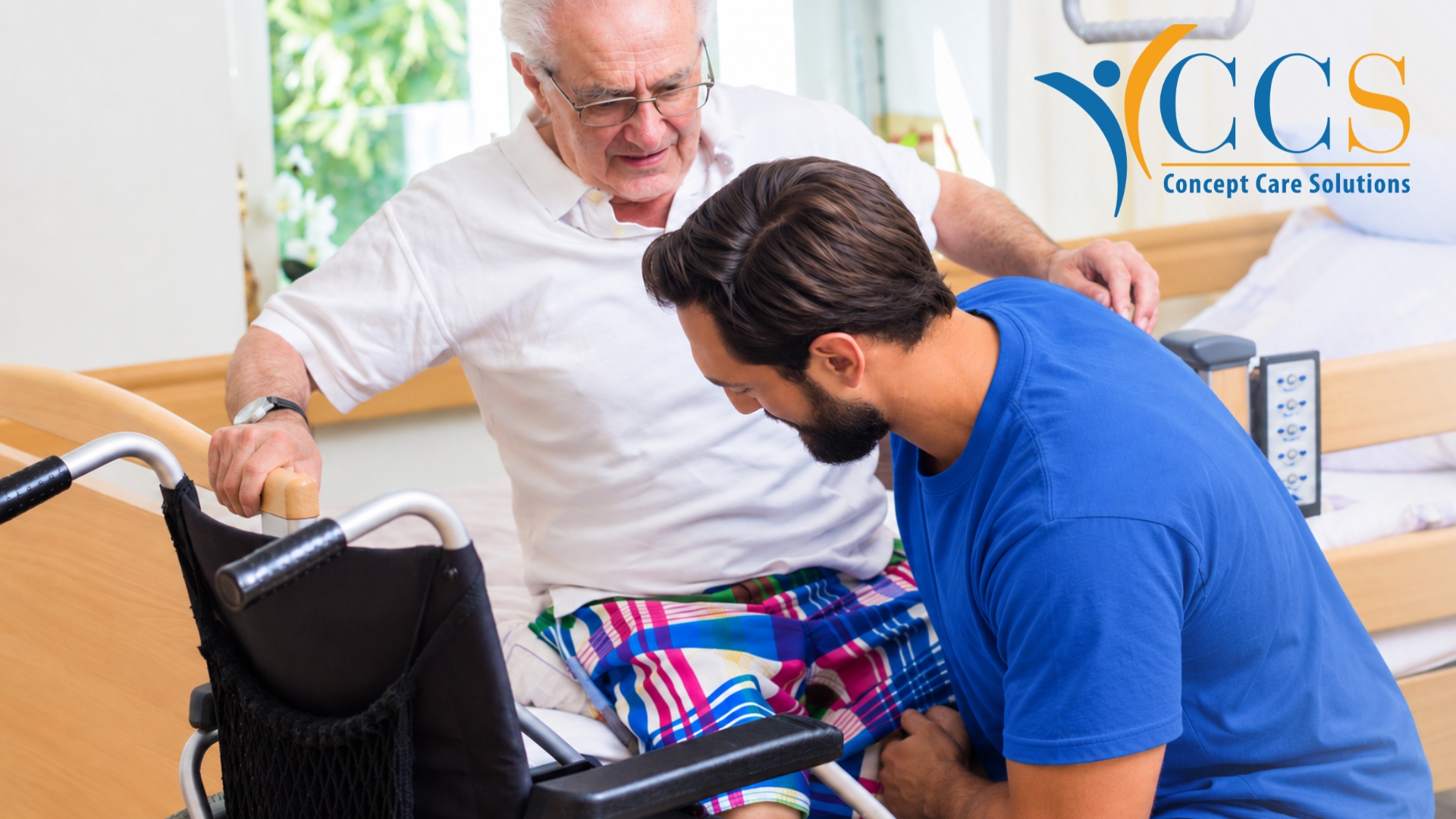 Carer supporting an elderly man who needs more care at home